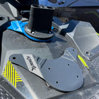 Black accessory mount and an unmounted gray gas can bracket resting on a Sea-Doo Spark deck