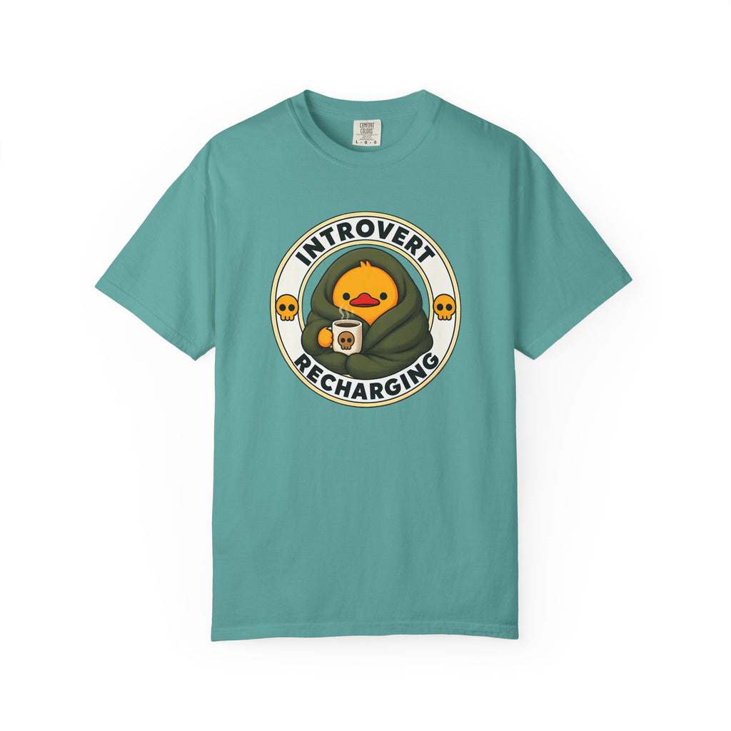 Introvert Duck Tee in Seafoam — front flat lay with graphic print