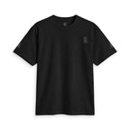 SparkyCA Logo Tee in Black — front flat lay with chest logo and matching sleeve print