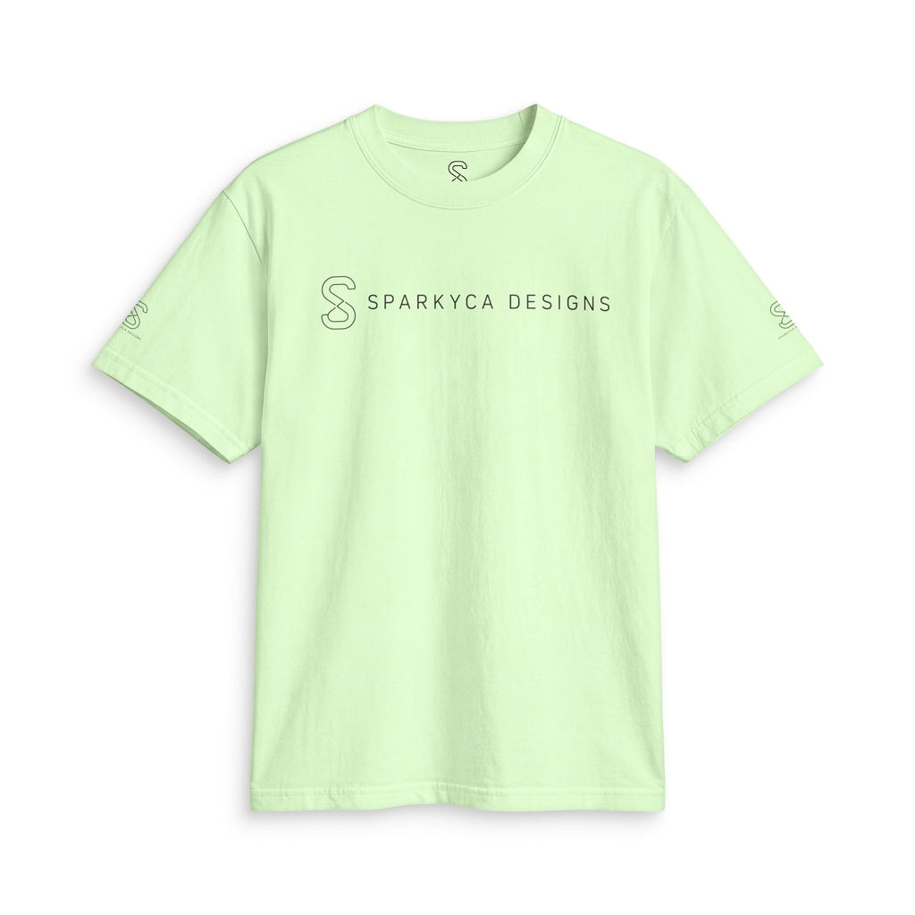 Mint green SparkyCA t-shirt, flat lay front view