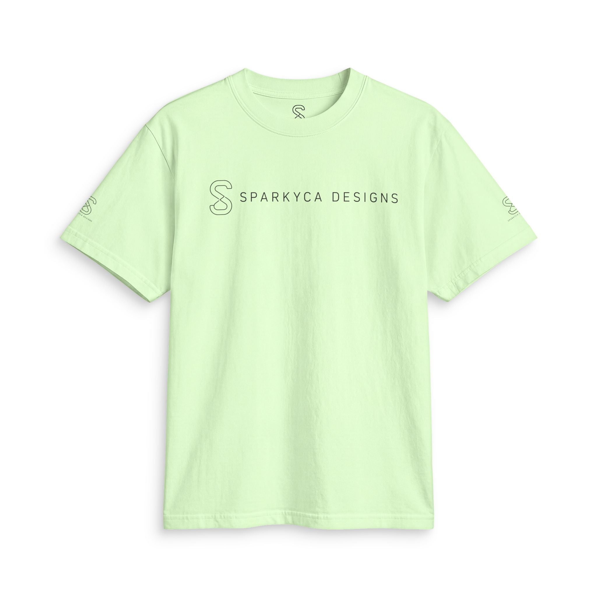 Mint green SparkyCA t-shirt, flat lay front view