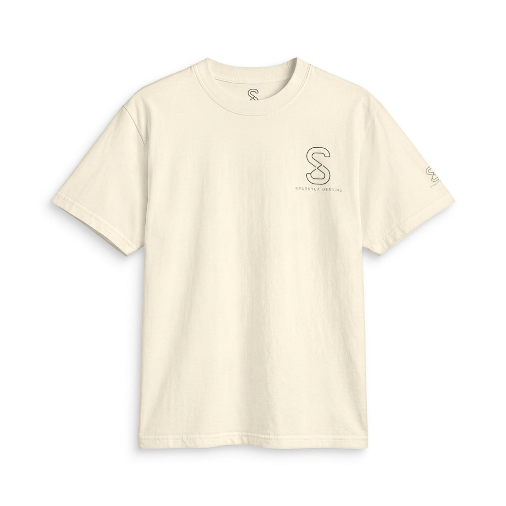 SparkyCA Designs Classic Crewneck Tee in Blonde — front flat lay with chest logo