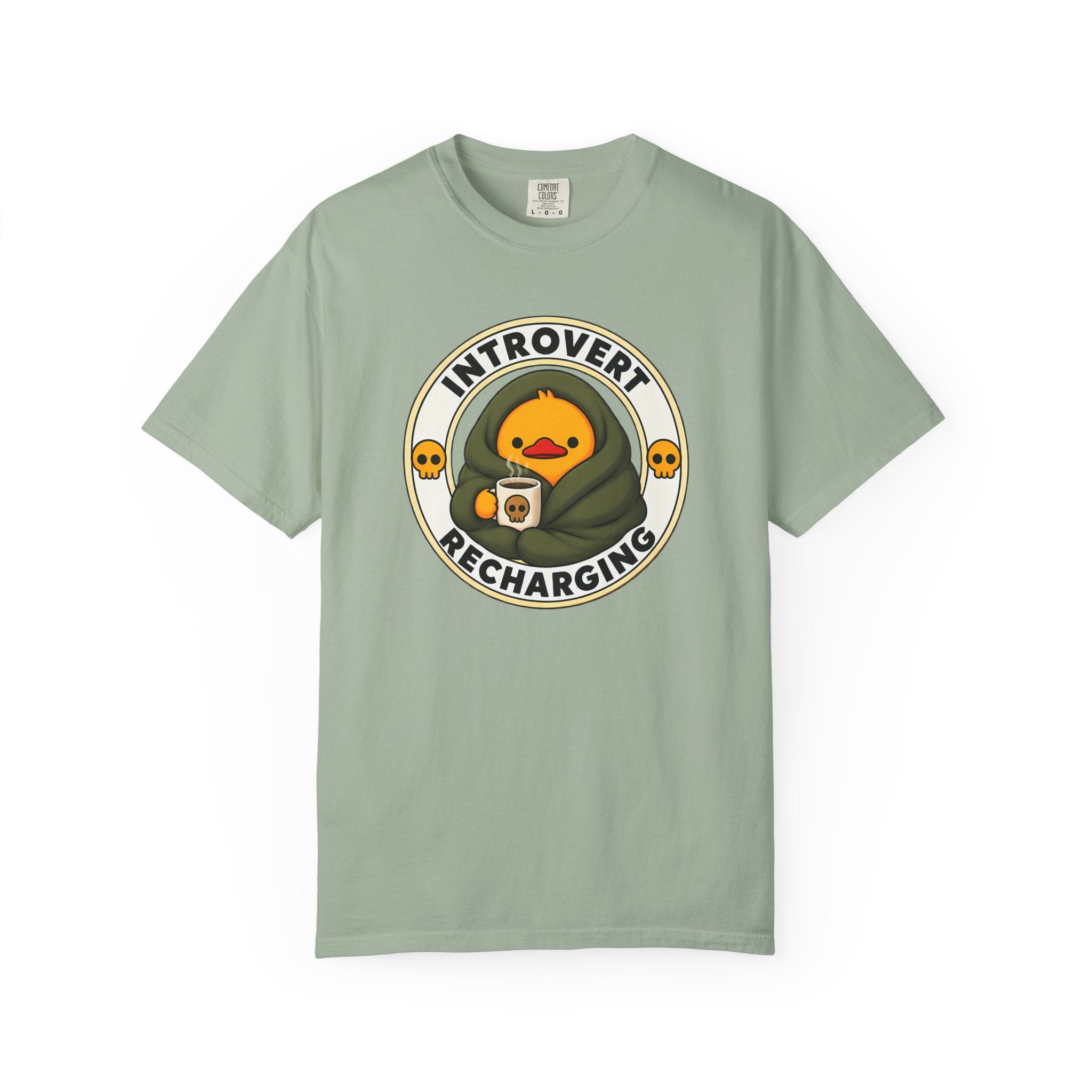 Introvert Duck Tee in Bay — front flat lay with graphic print