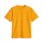 Golden orange SparkyCA Designs active tee, flat lay front view