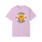 I Choose Violence Duck Tee in Orchid — front flat lay with graphic print