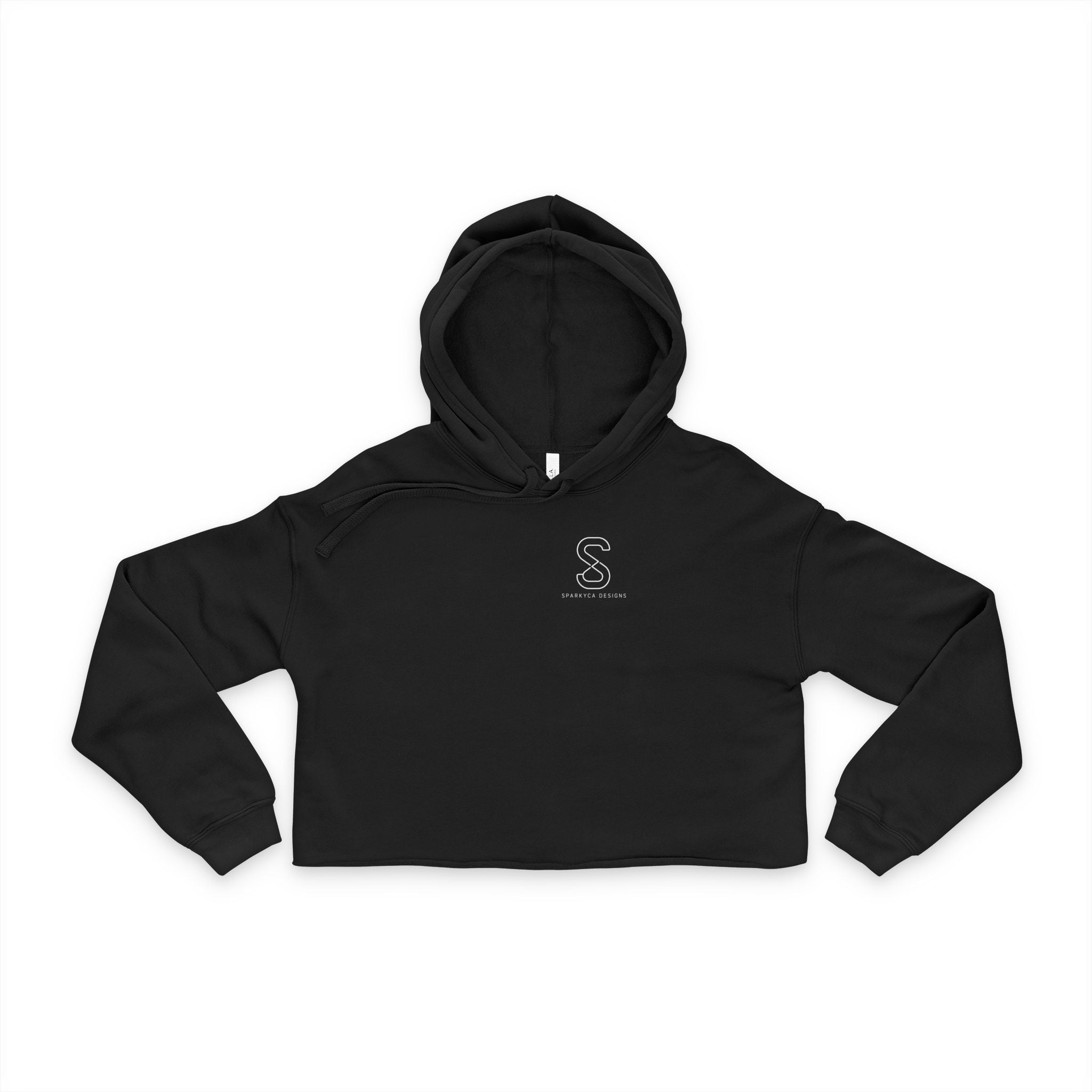 Women's Cropped Hoodie in Black — front view flat lay with embroidered S logo
