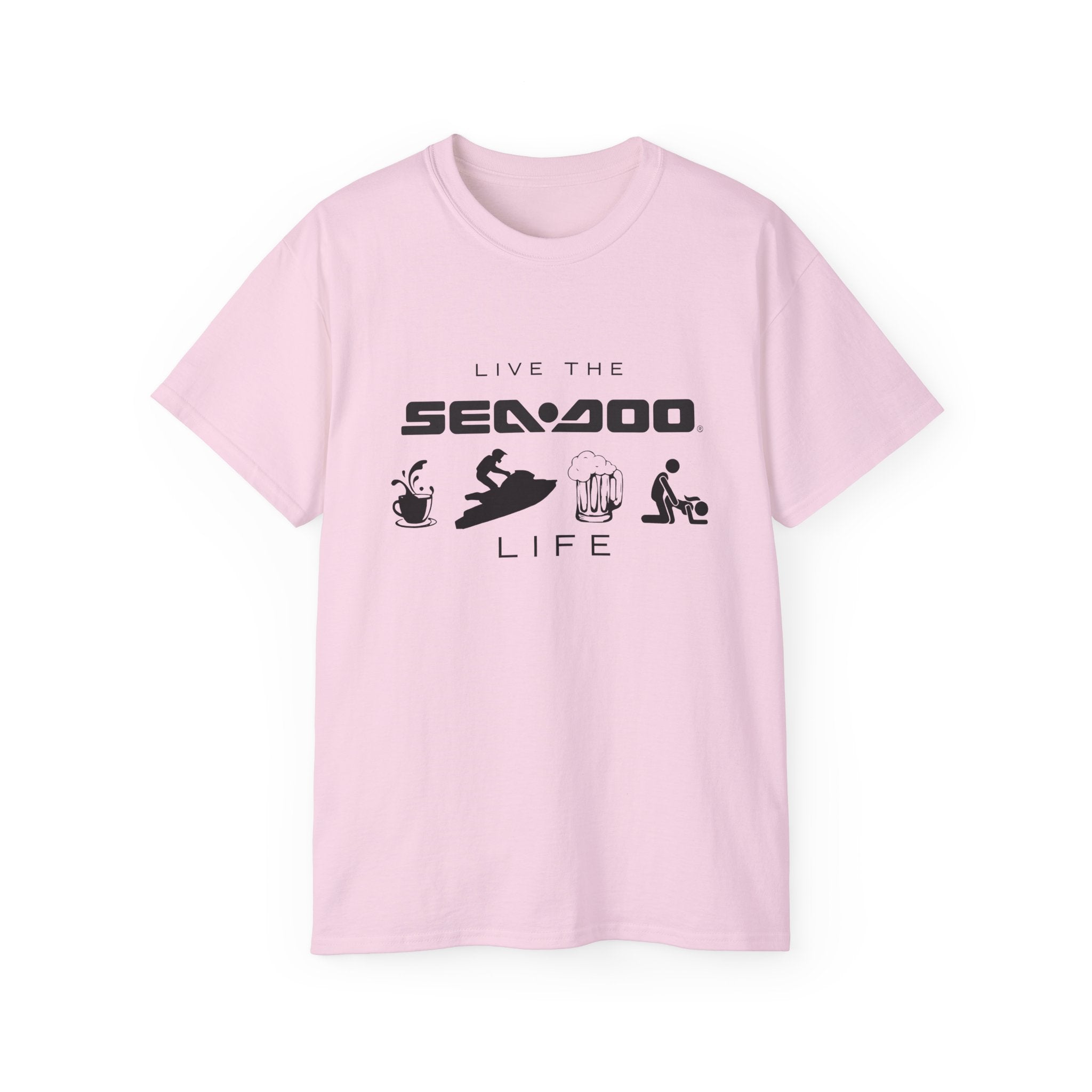 Live the Sea-Doo Life Tee in Light Pink — front view flat lay