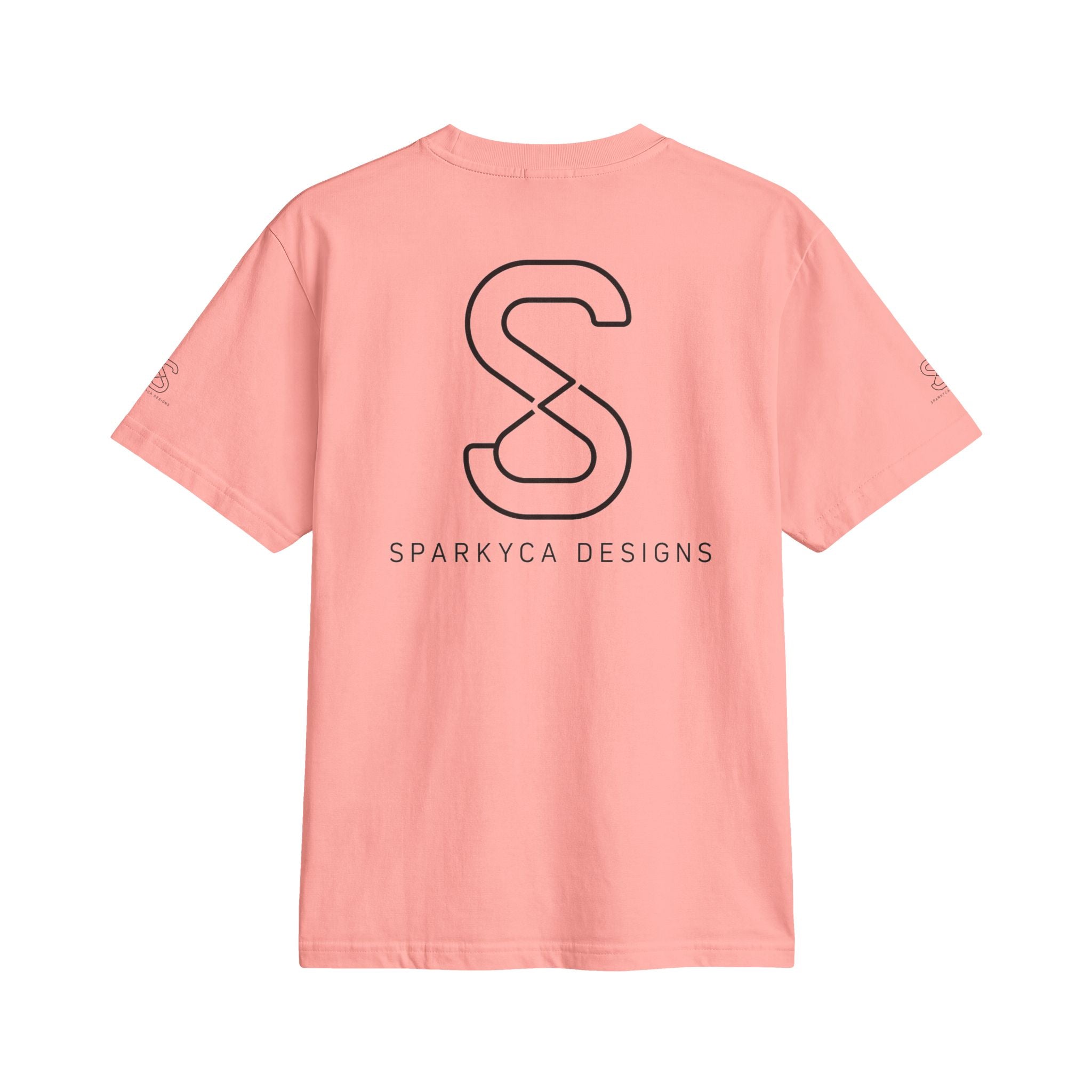 SparkyCA Logo Tee in Coral — back view showing the large SparkyCA Designs S logo print