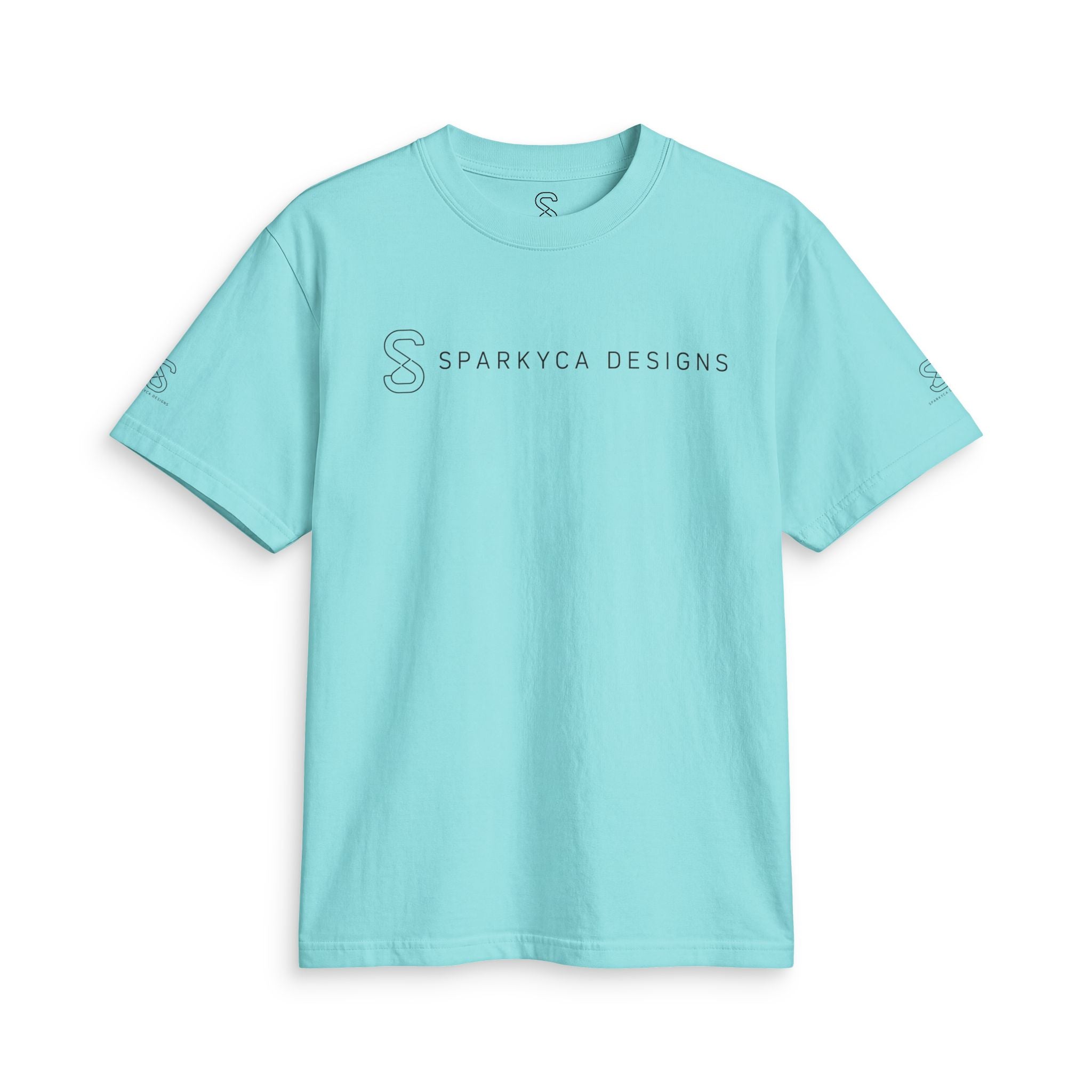 Tiffany blue SparkyCA t-shirt, flat lay front view