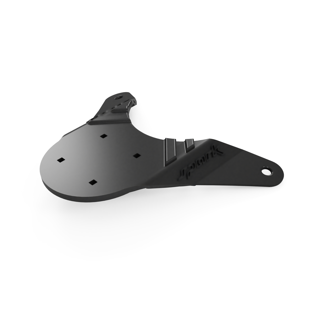 Black gas can bracket, angled view showing the SparkyCA logo and mounting tabs
