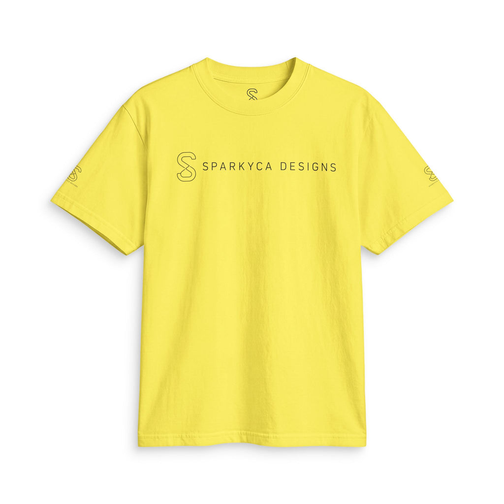 Yellow SparkyCA t-shirt, flat lay front view