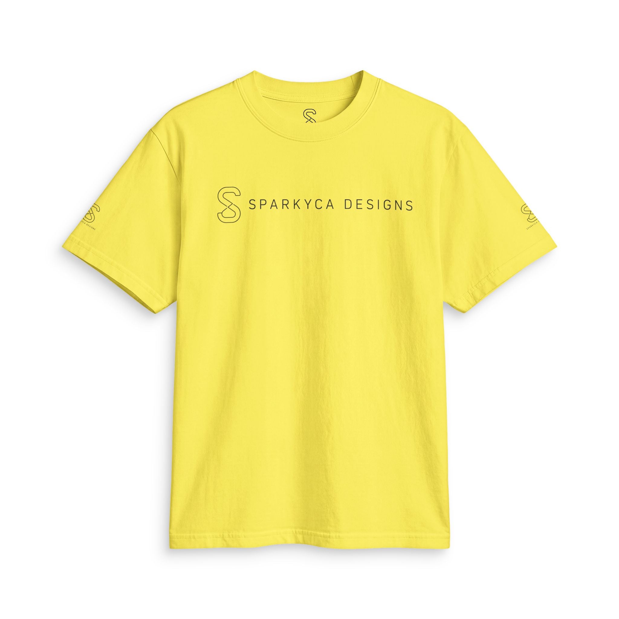 Yellow SparkyCA t-shirt, flat lay front view