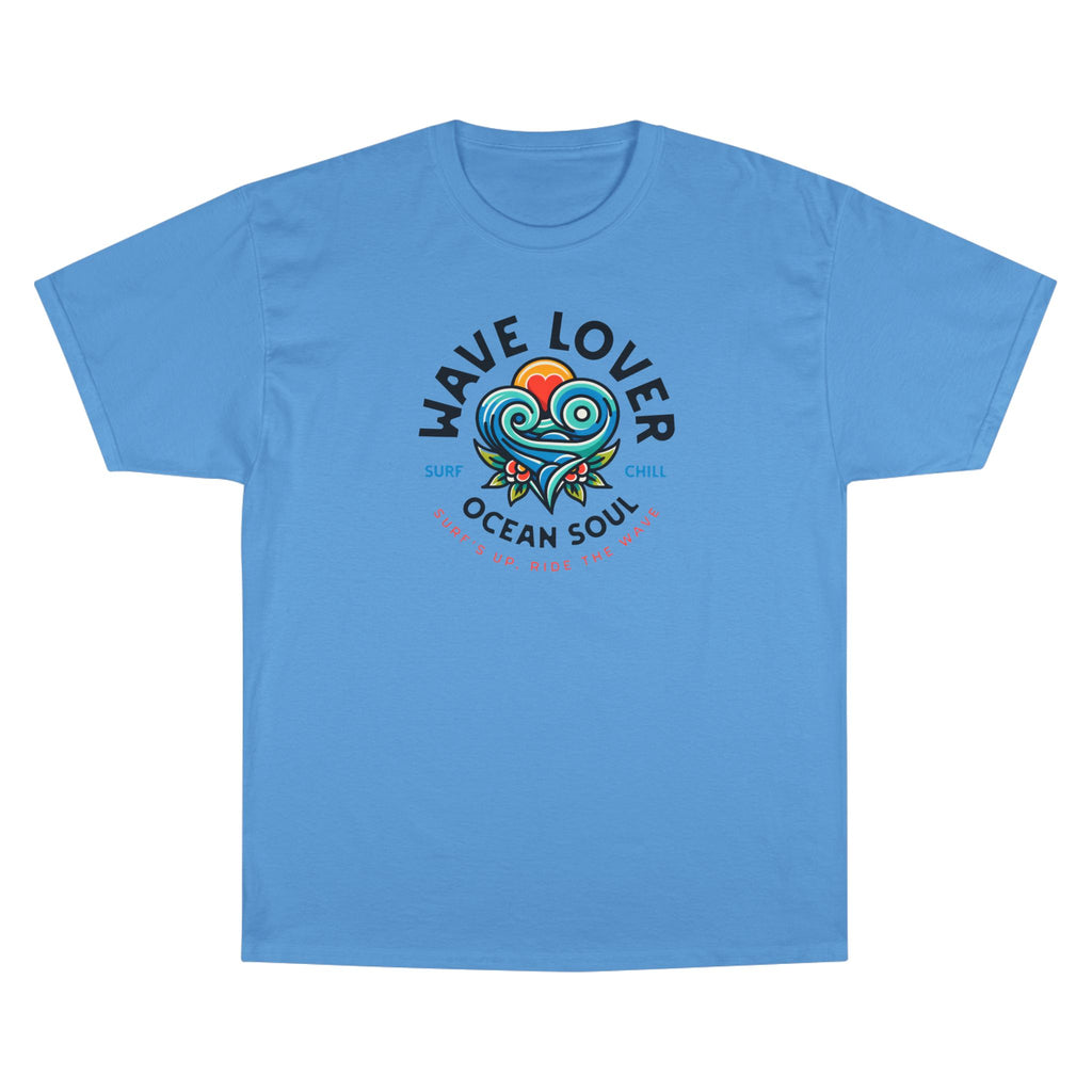 Wave Lover Ocean Soul Tee in Light Blue — front flat lay with graphic print