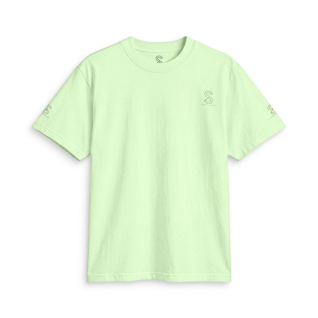 SparkyCA Logo Tee in Lime — front flat lay with chest logo and matching sleeve print