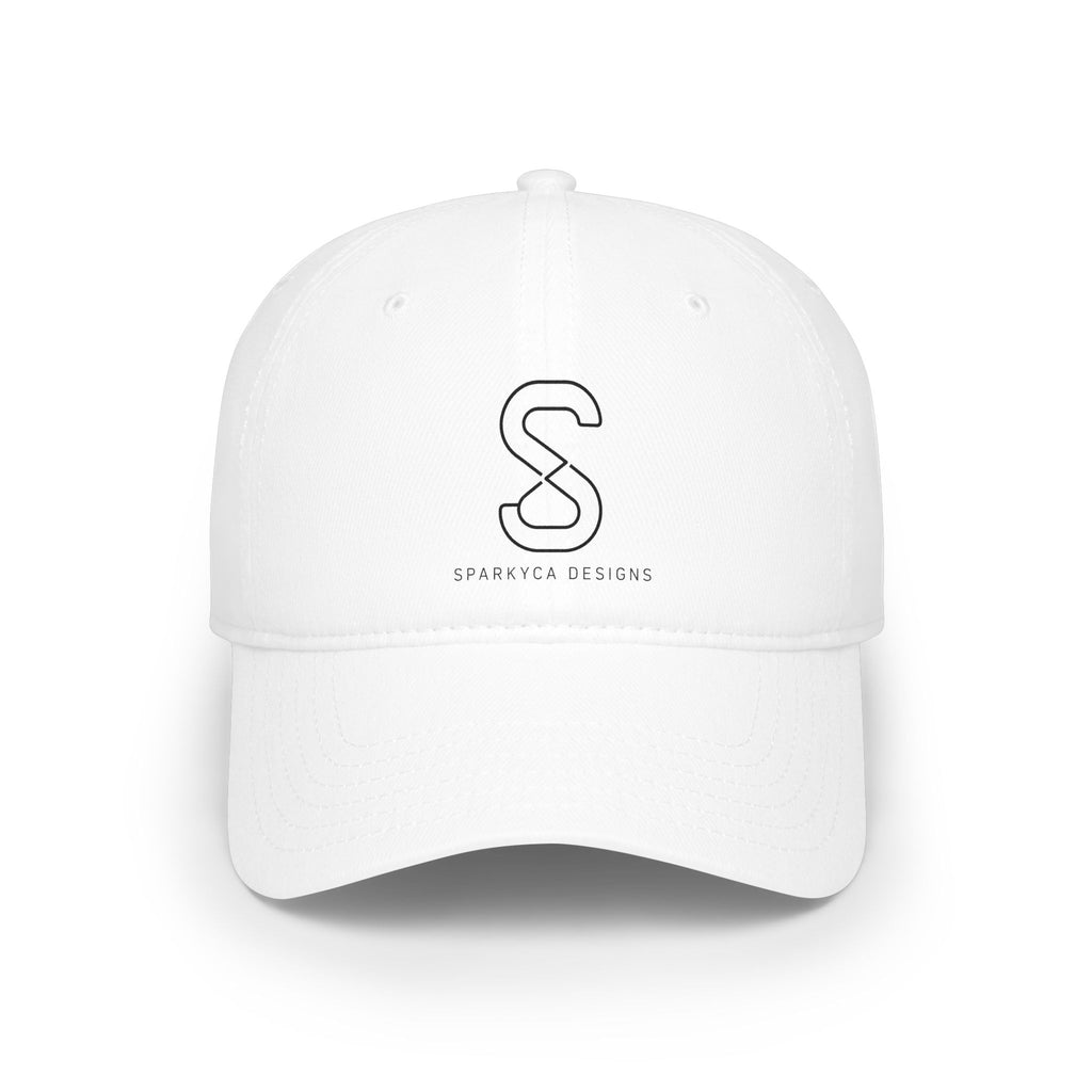 Low-Profile Baseball Cap in White — front view flat lay with embroidered S logo