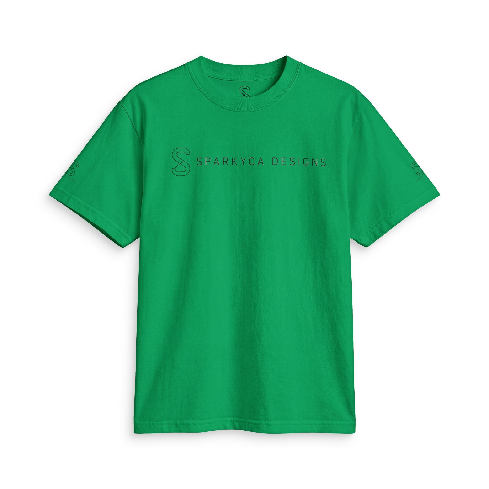 Kelly green SparkyCA t-shirt, flat lay front view