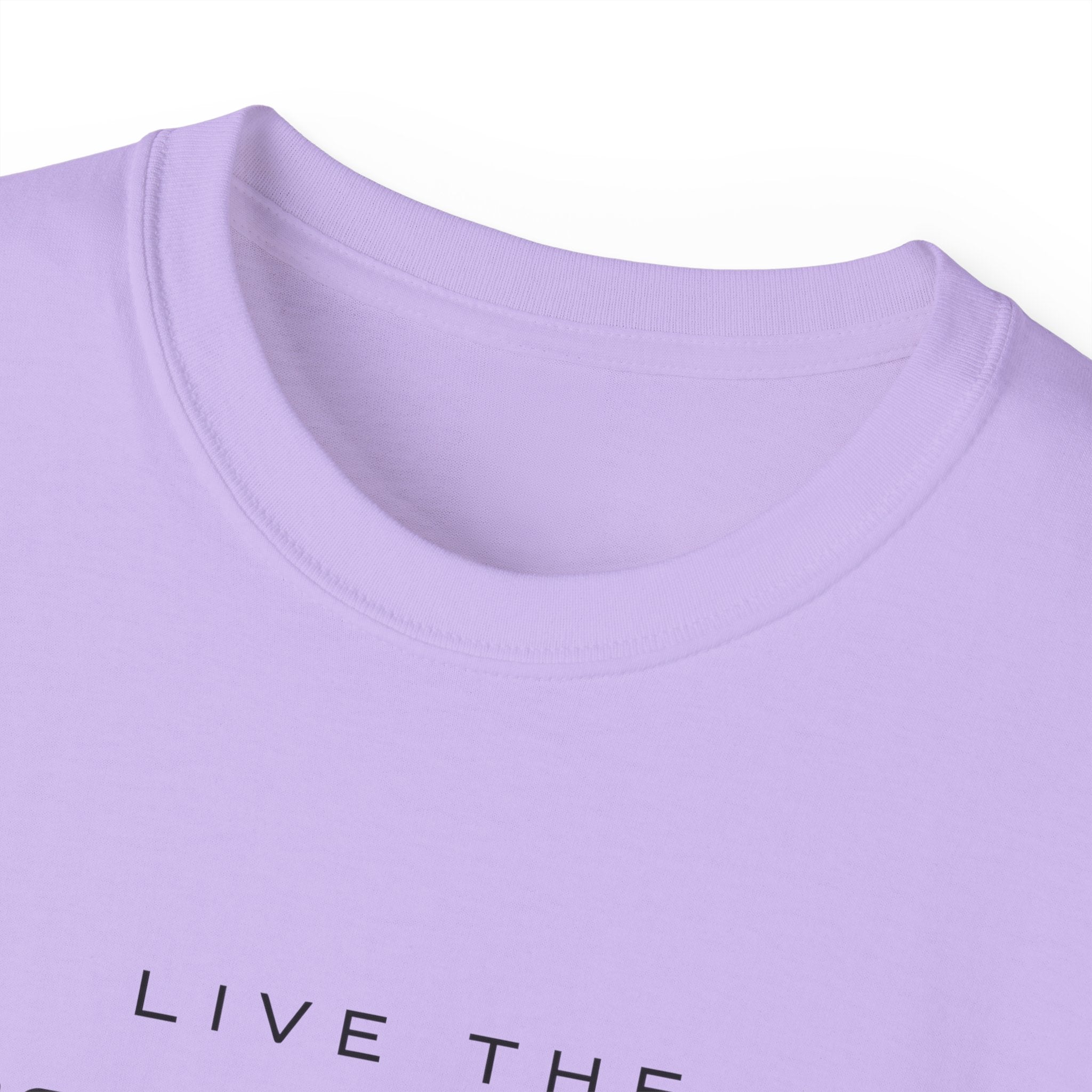 Live the Sea-Doo Life Tee in Orchid — close-up of collar and top of graphic print