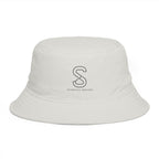 SparkyCA Bucket Hat in Ecru — front view flat lay with embroidered S logo