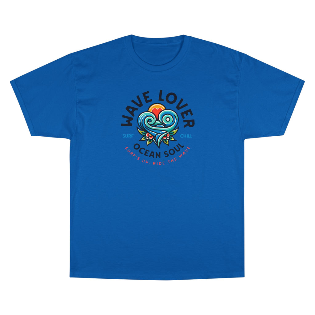 Wave Lover Ocean Soul Tee in Royal Blue — front flat lay with graphic print