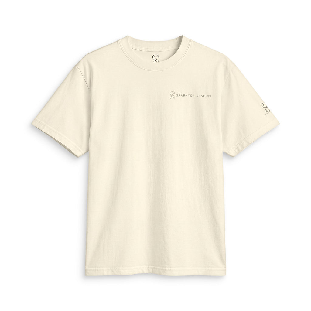 Cream (blonde) SparkyCA Designs active tee, flat lay front view