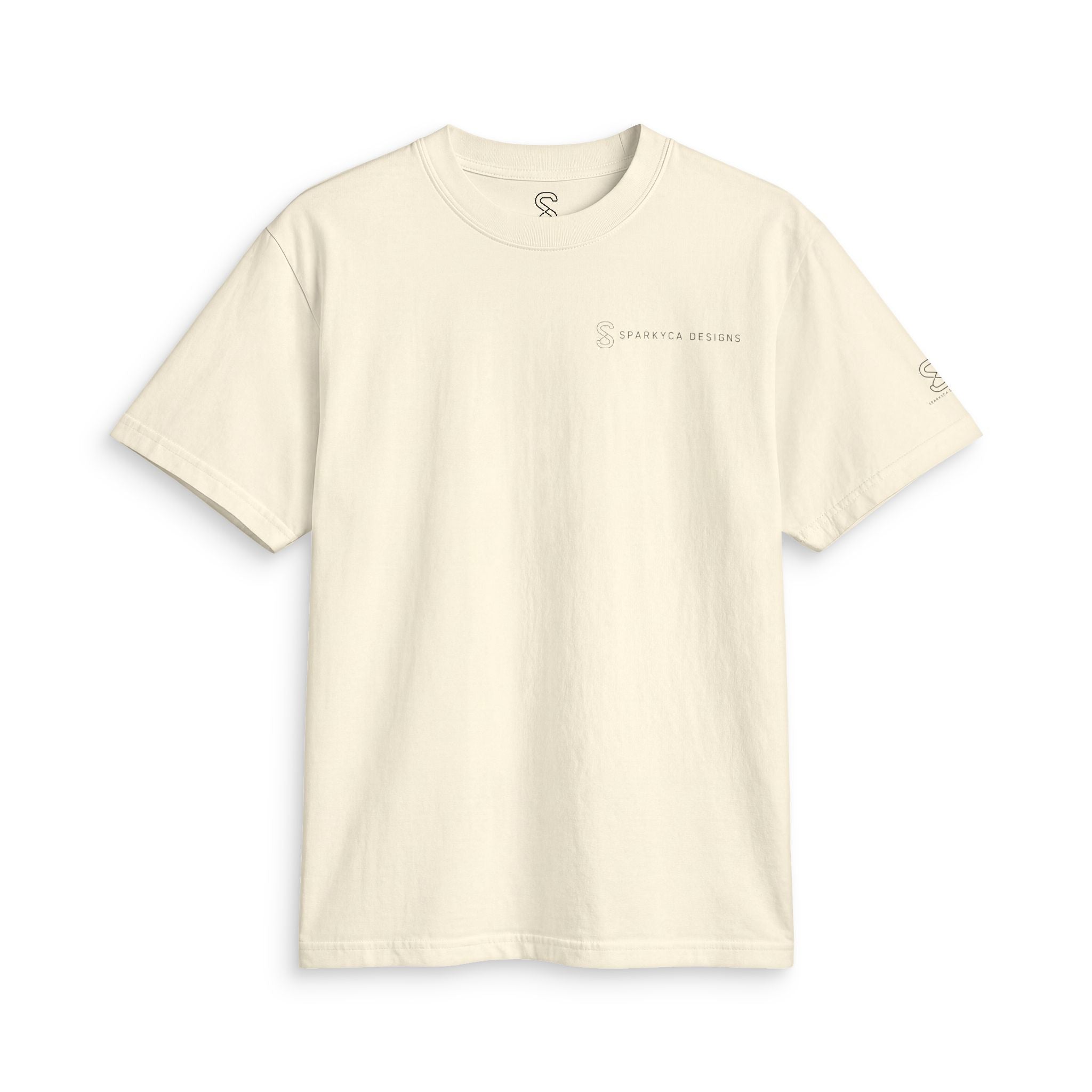 Cream (blonde) SparkyCA Designs active tee, flat lay front view
