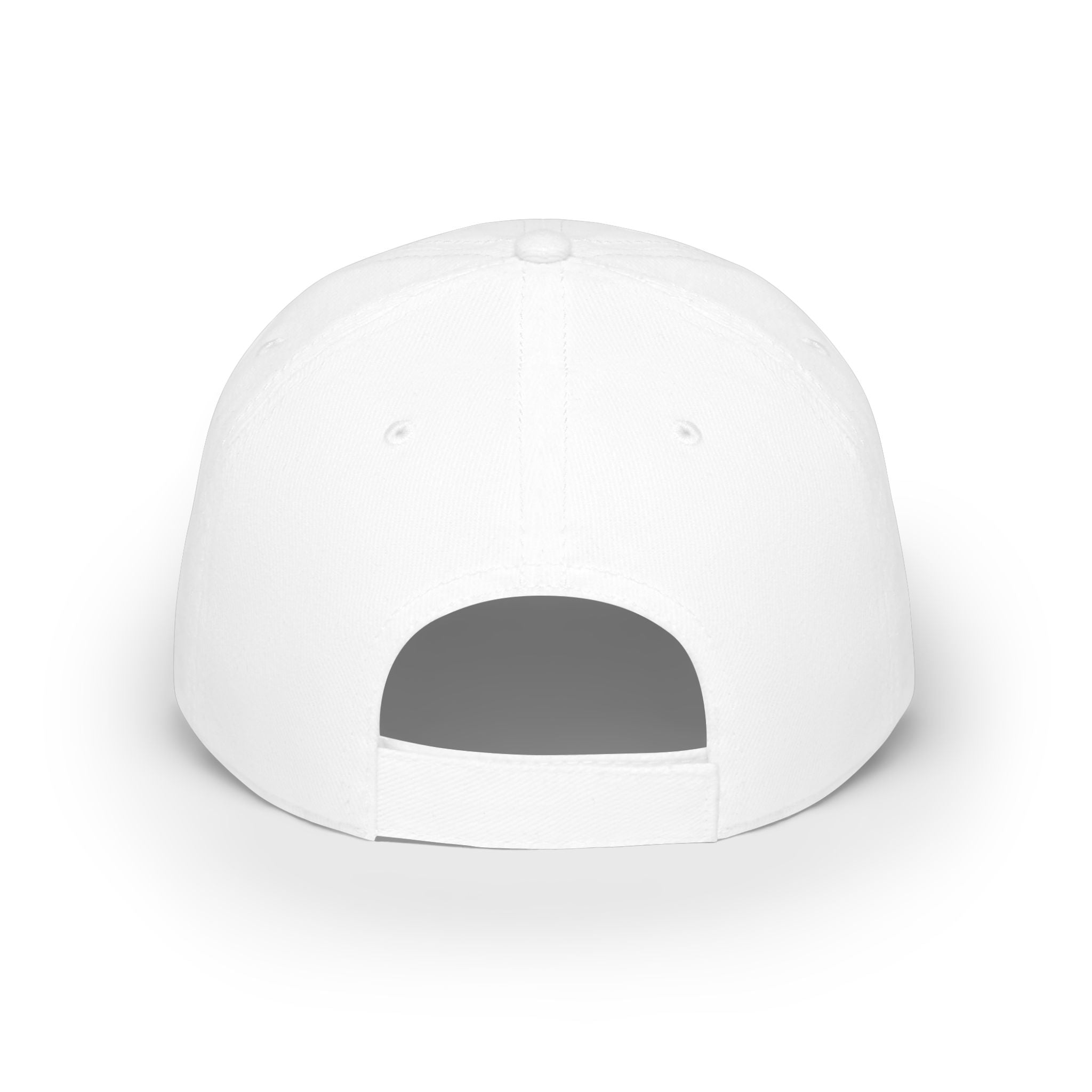 Low-Profile Baseball Cap in White — back view showing the hook-and-loop strap closure