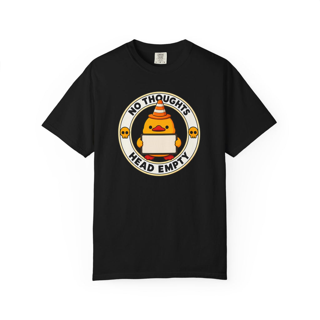 No Thoughts Head Empty Duck Tee in Black — front flat lay with graphic print