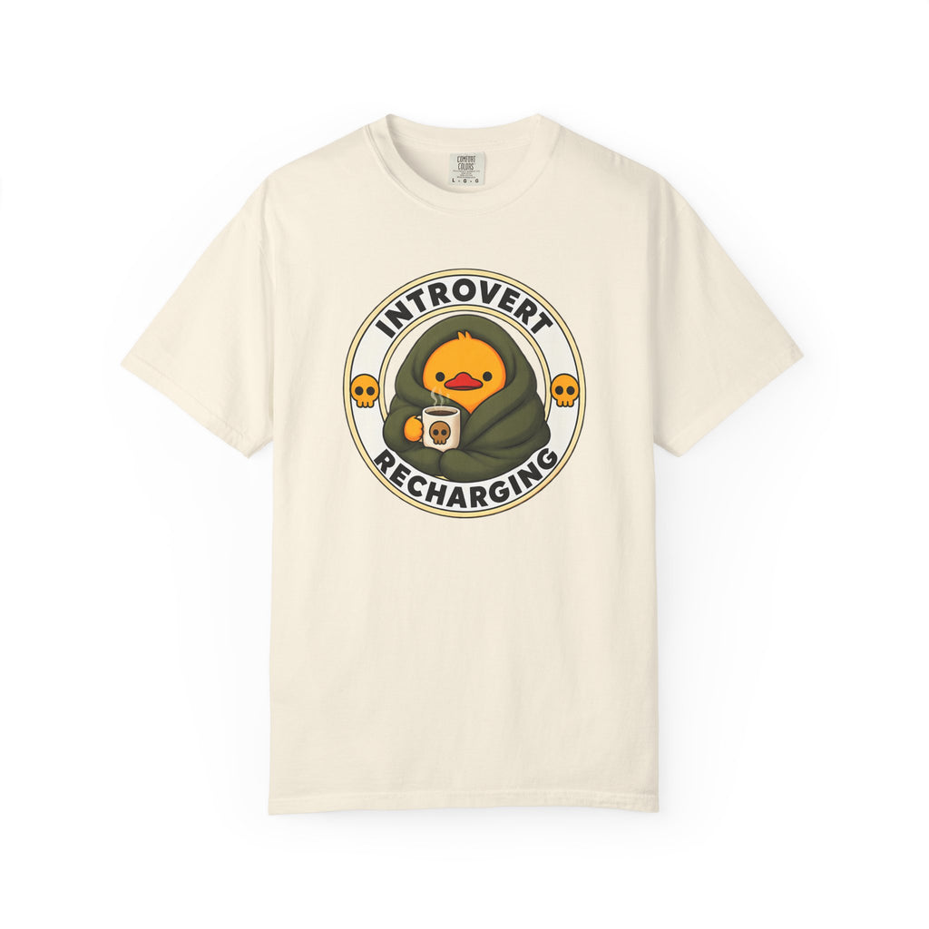 Introvert Duck Tee in Ivory — front flat lay with graphic print