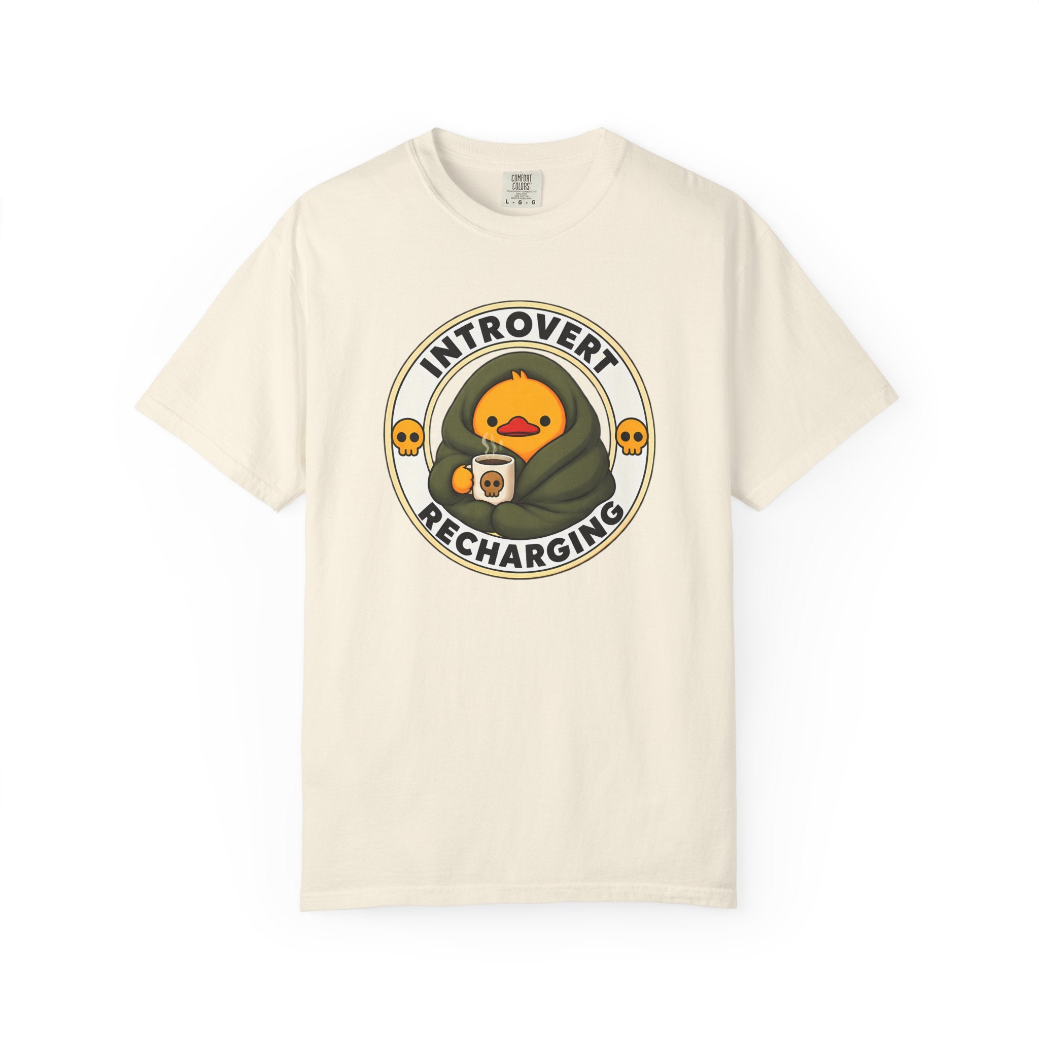 Introvert Duck Tee in Ivory — front flat lay with graphic print
