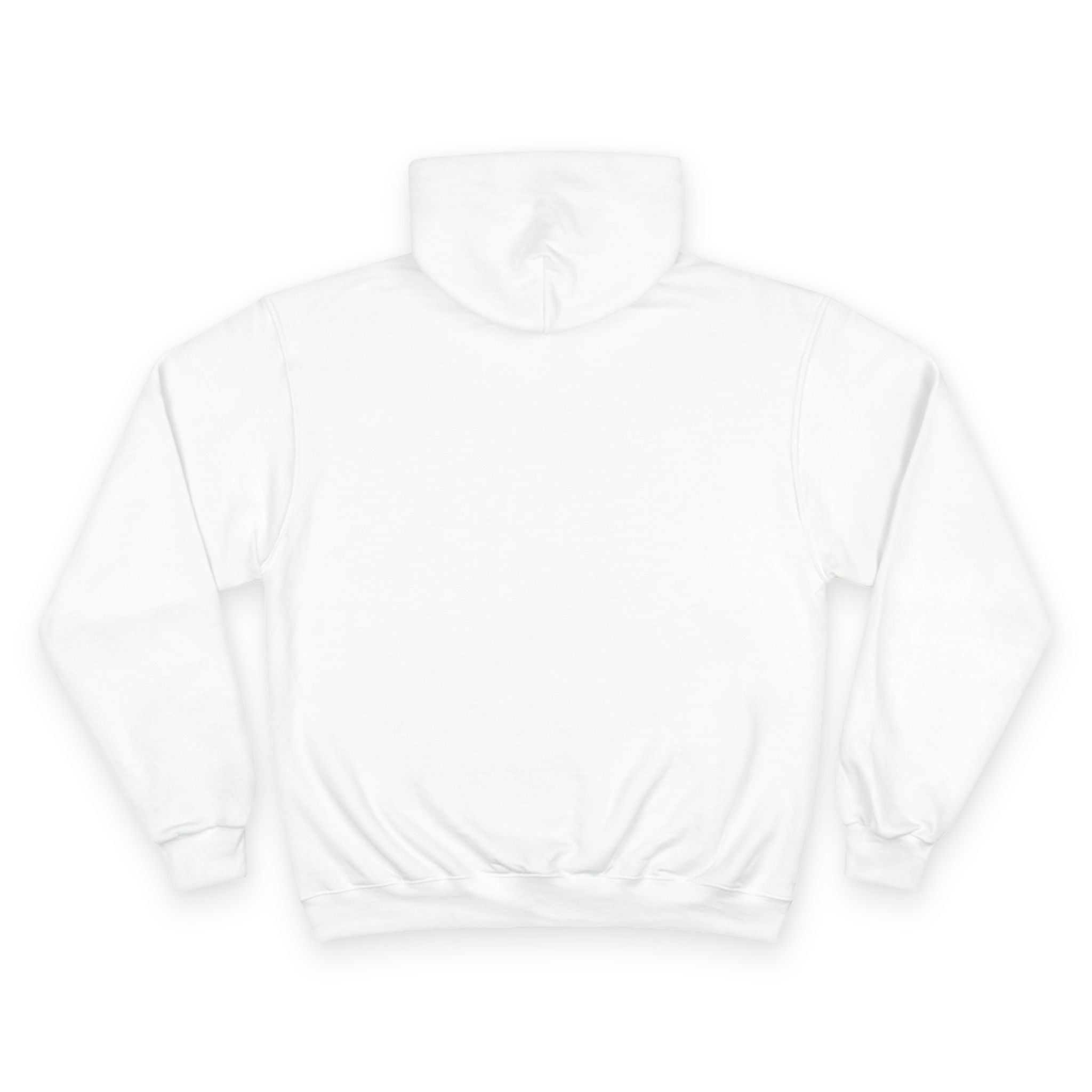 SparkyCA Champion hoodie in white, flat lay back view