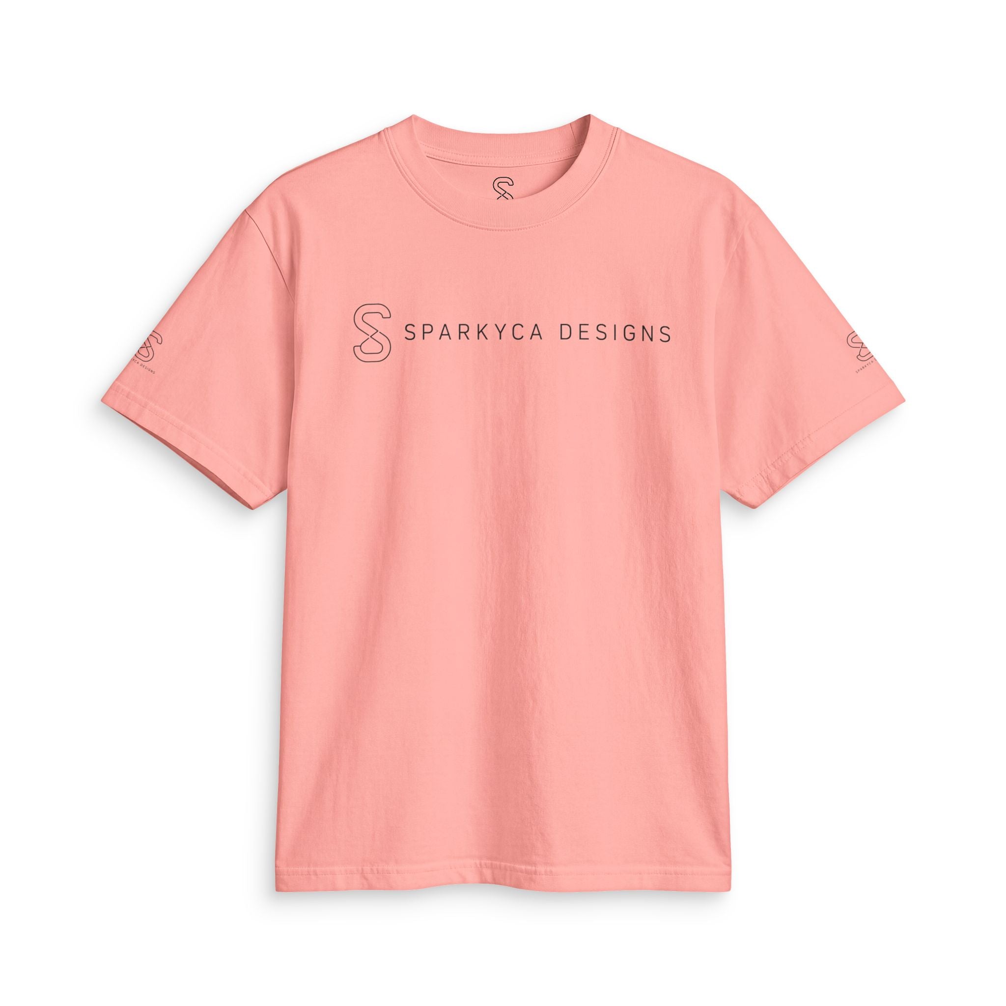 Coral pink SparkyCA t-shirt, flat lay front view