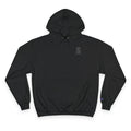 SparkyCA Champion hoodie in black, flat lay front view