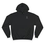 SparkyCA Champion hoodie in black, flat lay front view