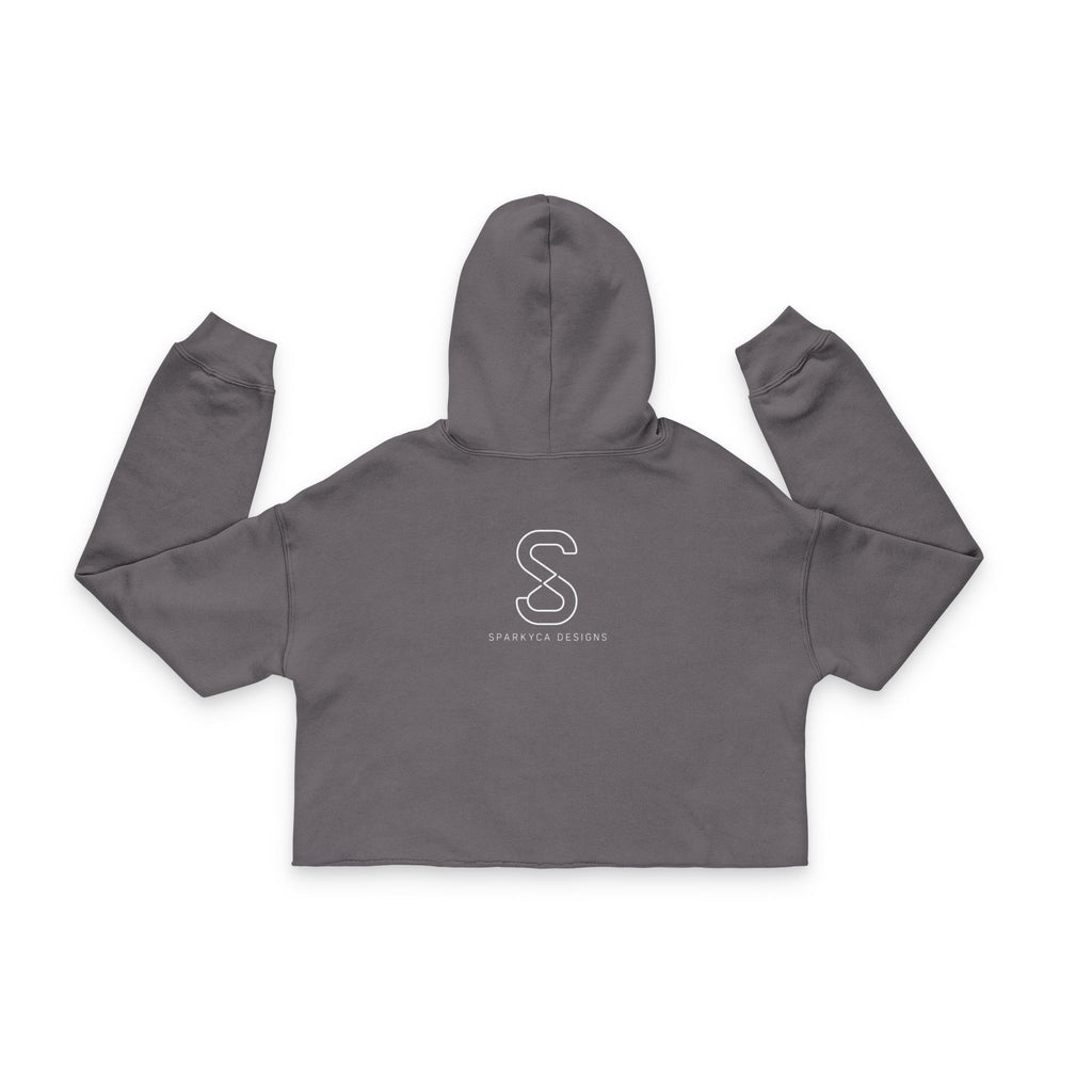 Women's Cropped Hoodie in Storm grey — flat lay with sleeves outstretched, embroidered S logo
