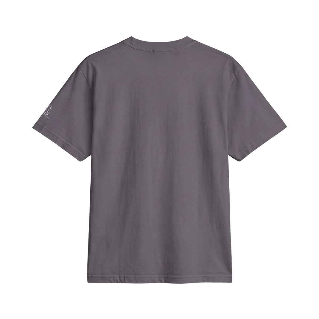 Back view of a charcoal grey Offline Skate or Die tee, plain back with small SparkyCA Designs logo on the sleeve.