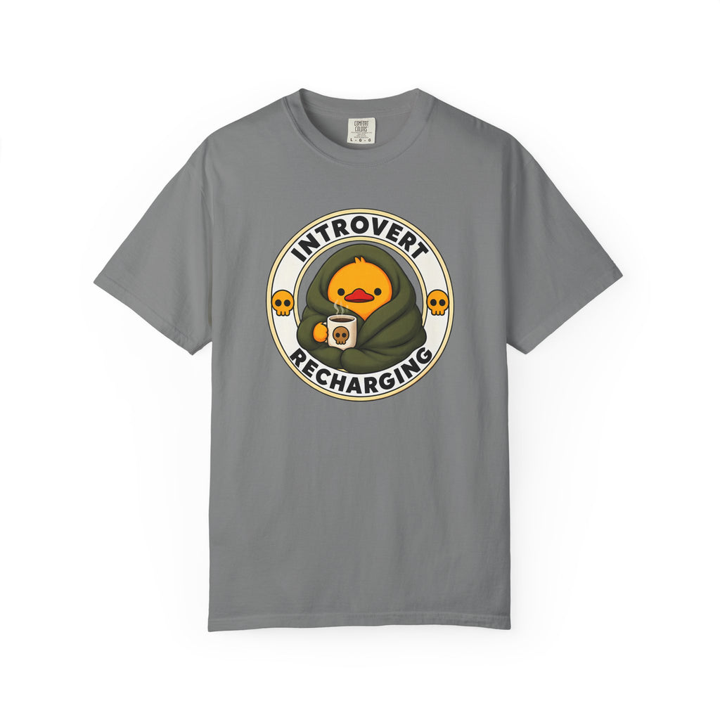Introvert Duck Tee in Grey — front flat lay with graphic print