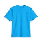 SparkyCA Logo Tee in Cream Blue — front flat lay with chest logo and matching sleeve print