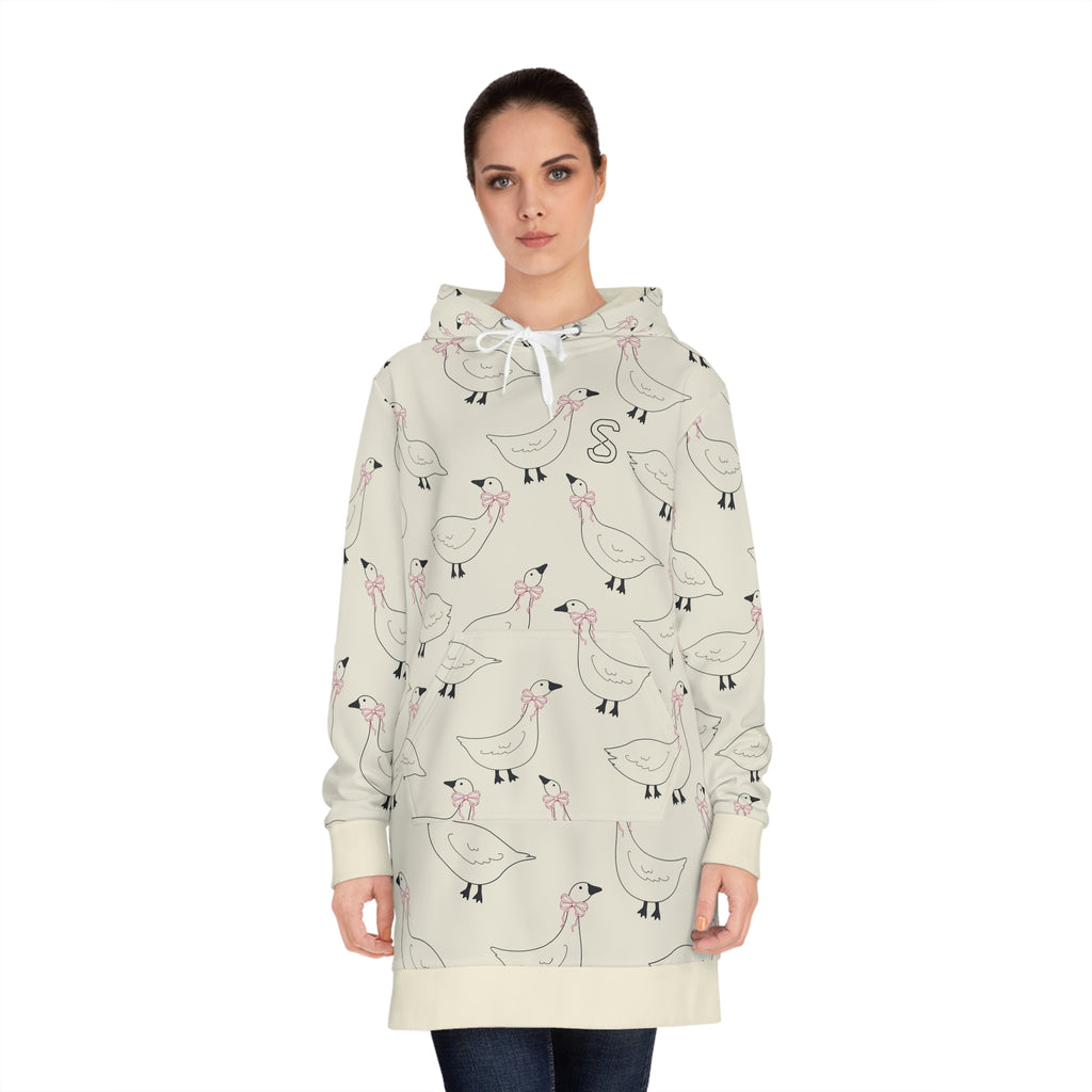 Goose Print Hoodie Dress — Cute Allover Bird Pattern Cozy Pullover