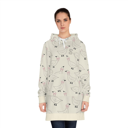 Goose Print Hoodie Dress — Cute Allover Bird Pattern Cozy Pullover
