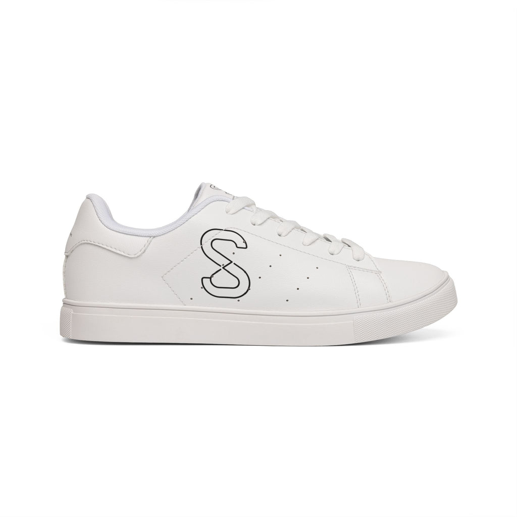 Women's White Leather Sneakers — Minimal Casual Low-Top Shoe with Subtle 'S' Logo