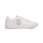Women's White Leather Sneakers — Minimal Casual Low-Top Shoe with Subtle 'S' Logo