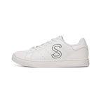 Women's White Leather Sneakers — Minimal Casual Low-Top Shoe with Subtle 'S' Logo