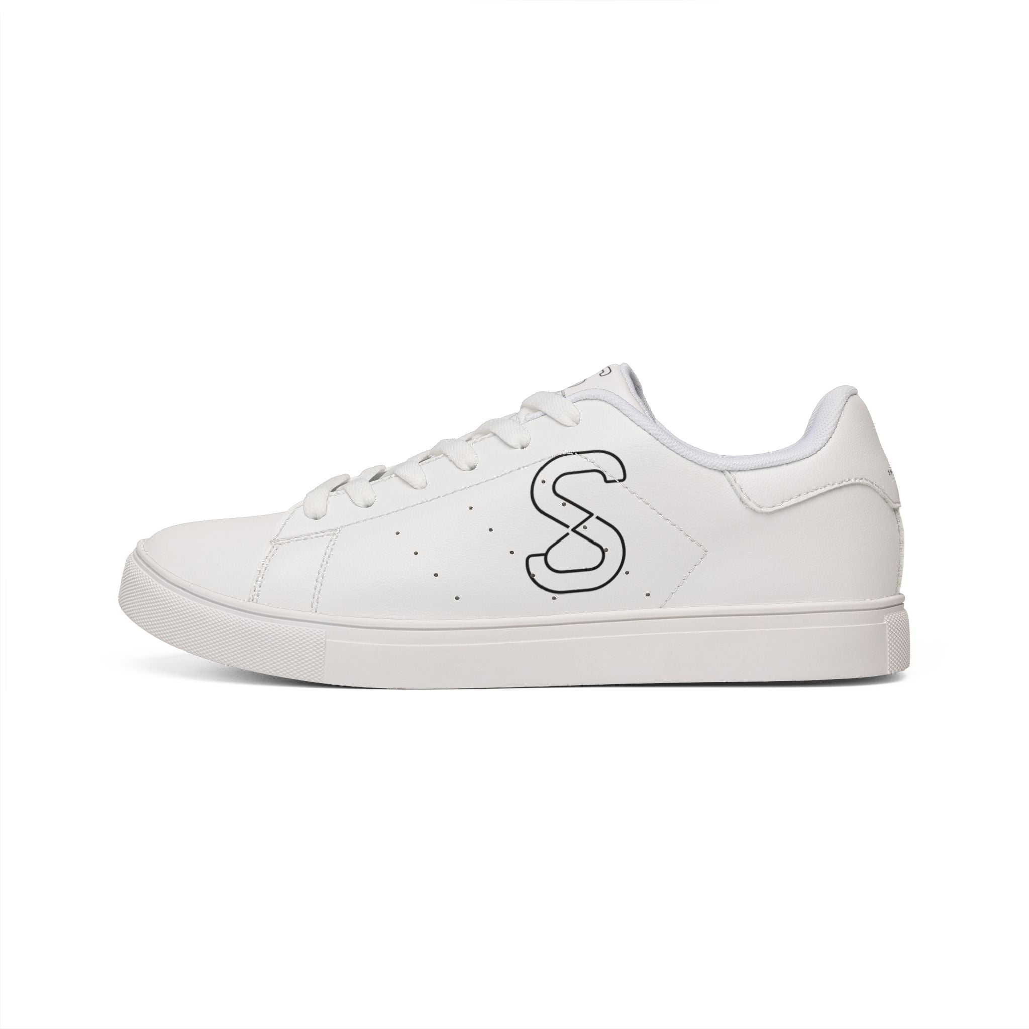 Women's White Leather Sneakers — Minimal Casual Low-Top Shoe with Subtle 'S' Logo