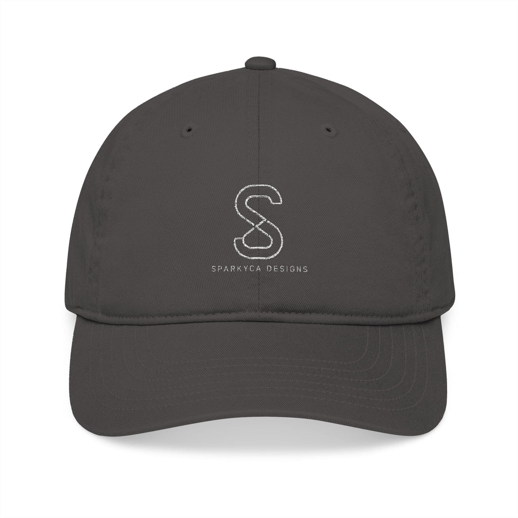 Organic Embroidered Baseball Cap in Charcoal — front view flat lay with embroidered S logo