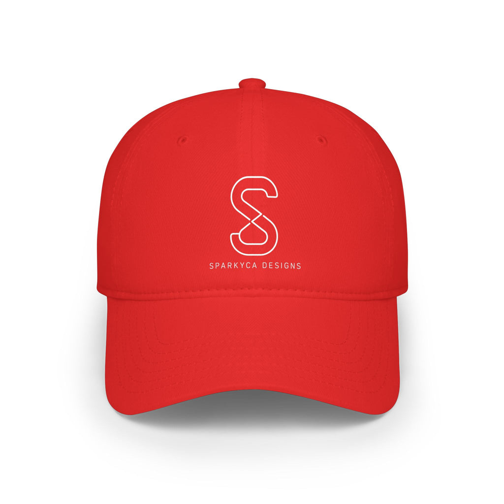 Low-Profile Baseball Cap in Red — front view flat lay with embroidered S logo