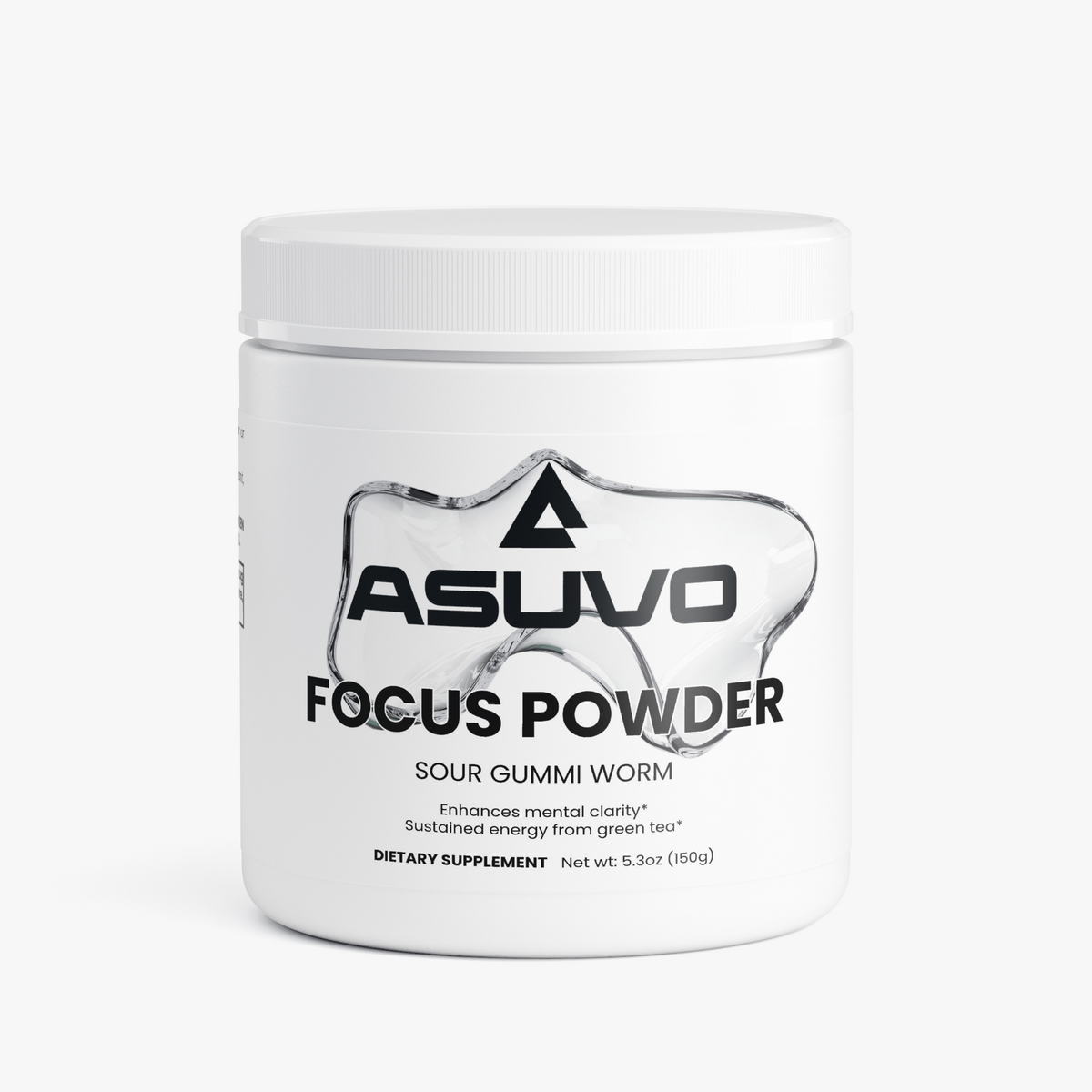 ASUVO Focus Powder (Sour Gummi Worm) jar, front label view