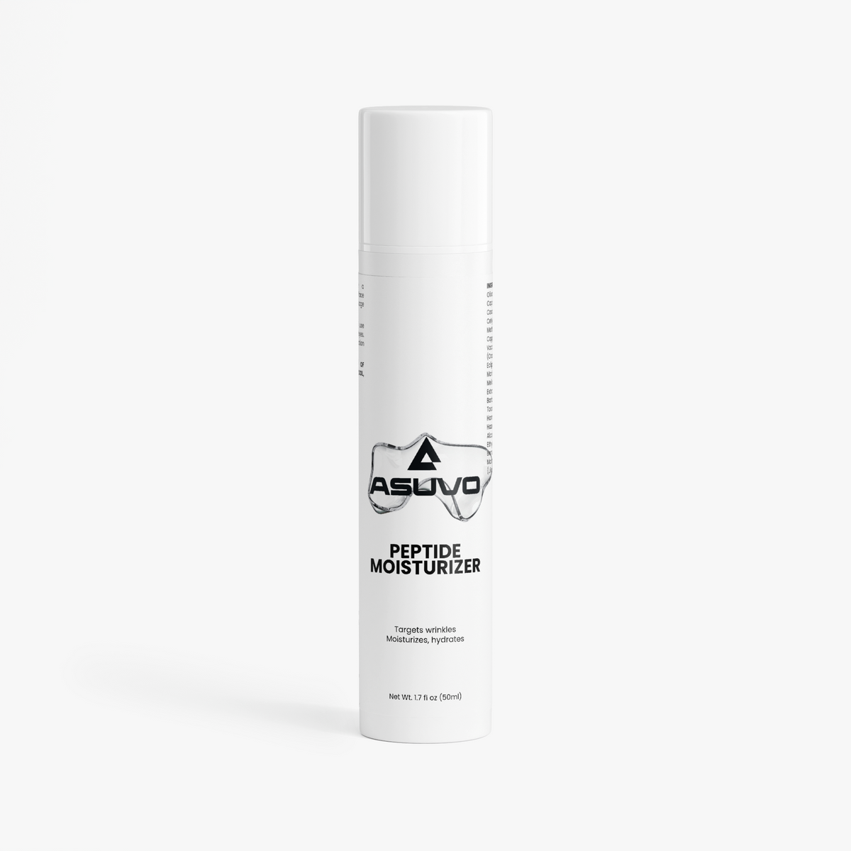 ASUVO Peptide Moisturizer airless pump bottle, front label view