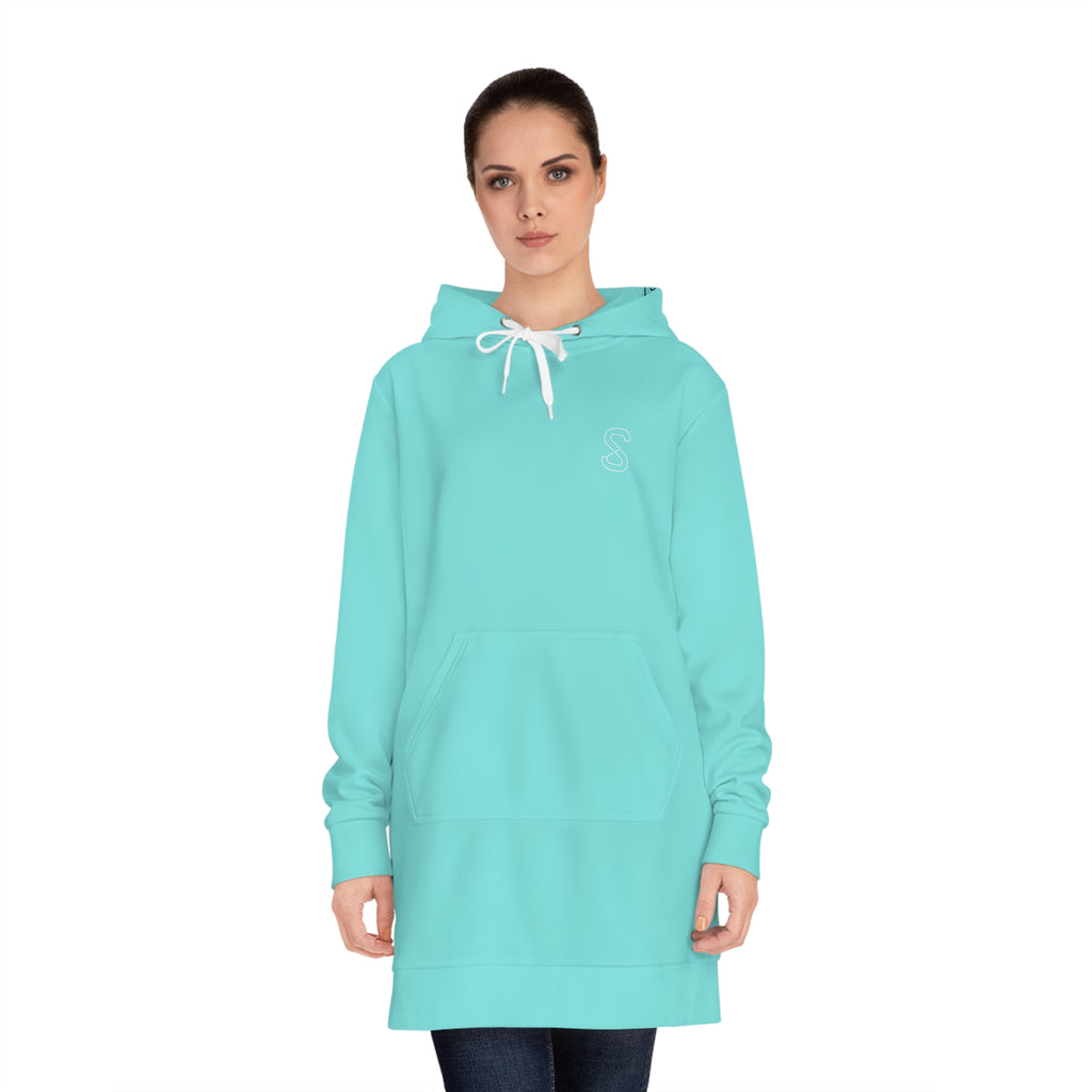 Hoodie Dress — Minimal Monogram Tunic for Women (Aqua)