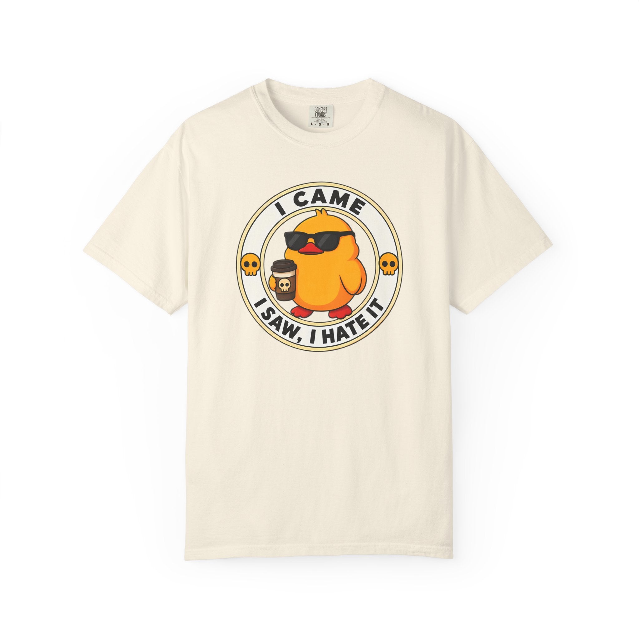 I Came, I Saw, I Hate It Duck Tee in Ivory — front flat lay with graphic print
