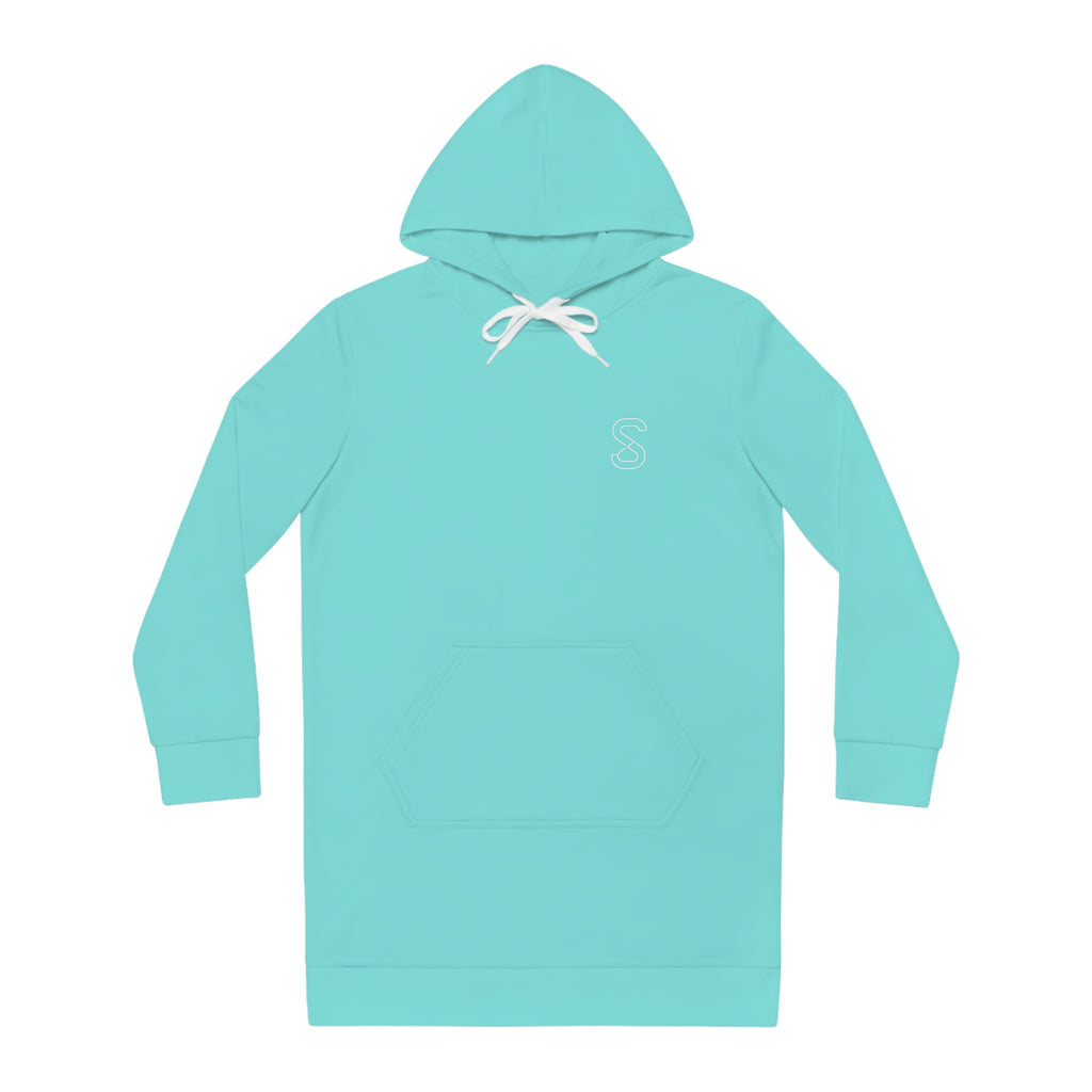 Hoodie Dress — Minimal Monogram Tunic for Women (Aqua)